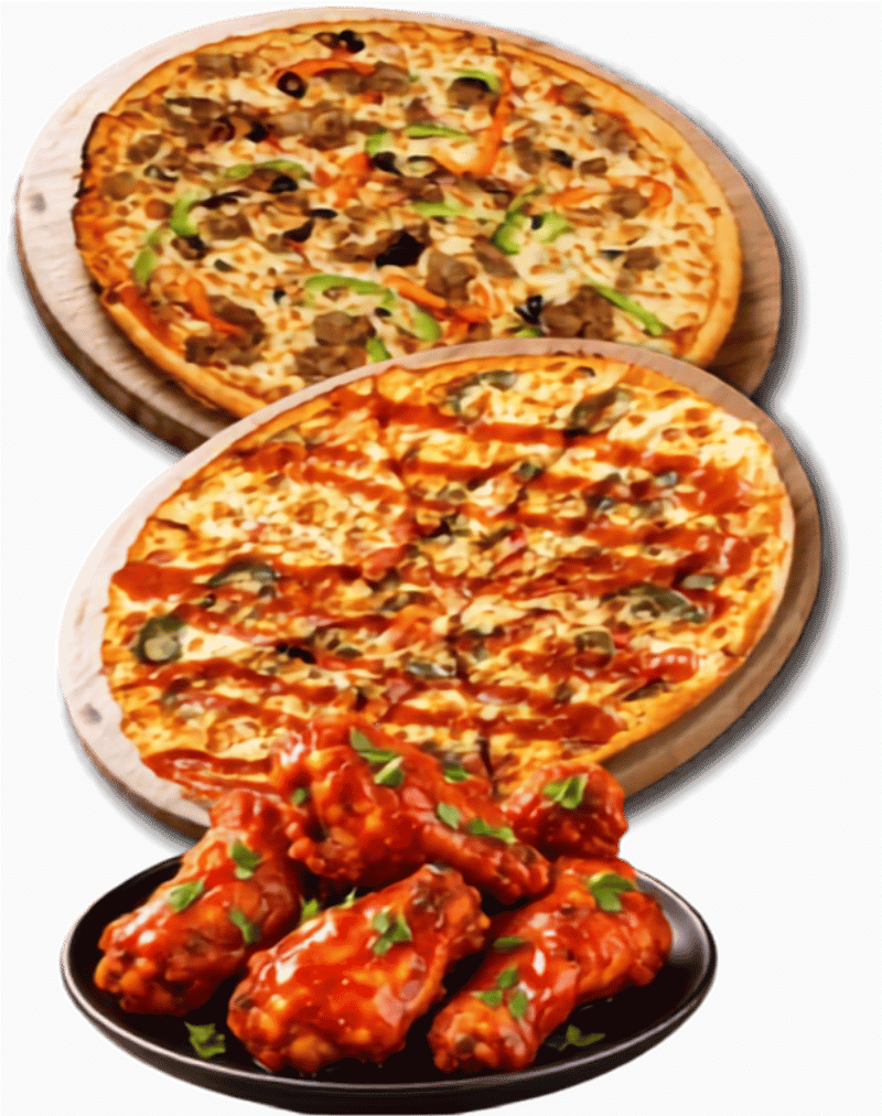 Pizza and spicy wings